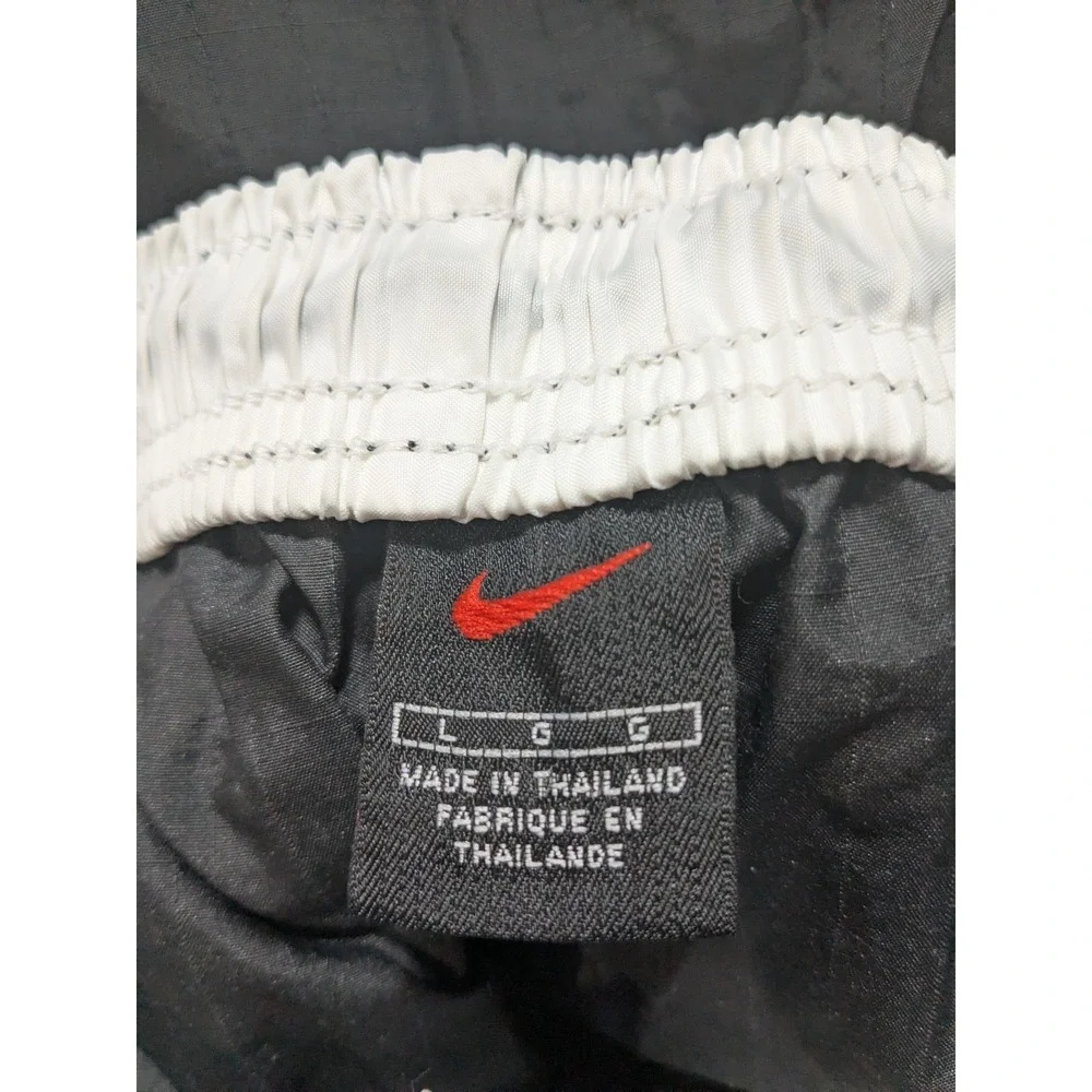 VTG 90s NIKE Men Large Black Track Pants White Side-Stripe Blue Ankle Swoosh EUC